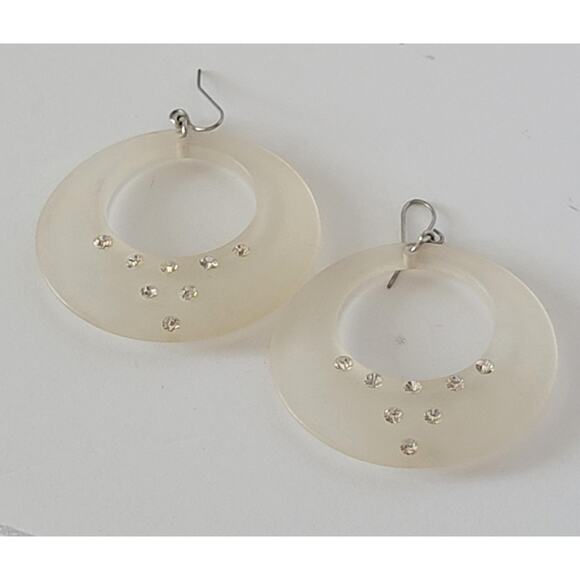 Vintage Acrylic Dangle Earrings with Rhinestones - Picture 2 of 6